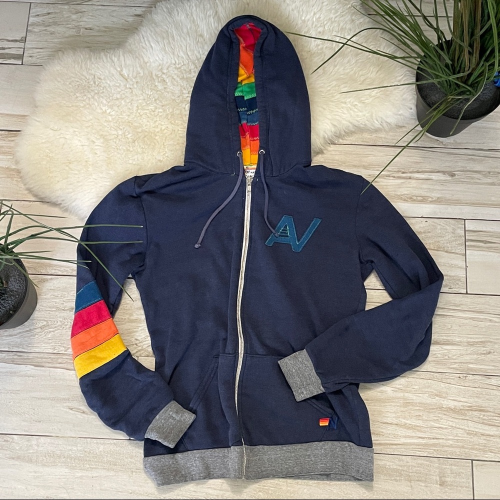 Vintage Aviator Nation Navy Blue & Rainbow Zip Signature Hoodie - M